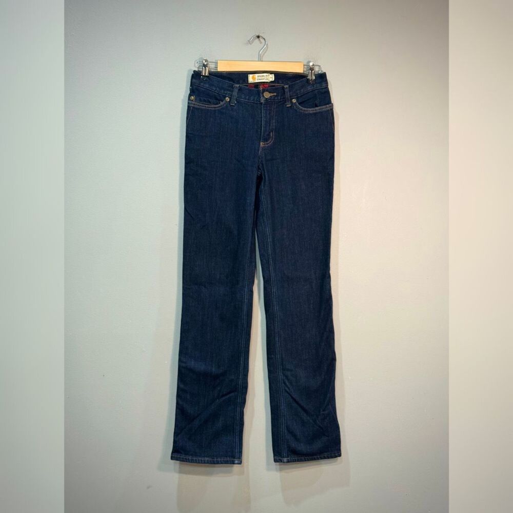 Blue Carhartt Original Fit Straight Leg Flannel Lined Jeans Size 2 EUC